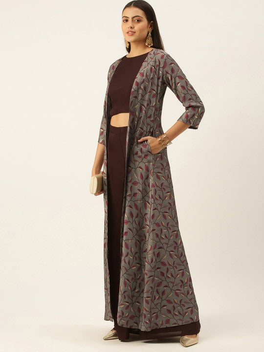 Bollywood Vogue Ready To Wear Purple Blouse N Palazzo Pant With Grey Jacket - Side View