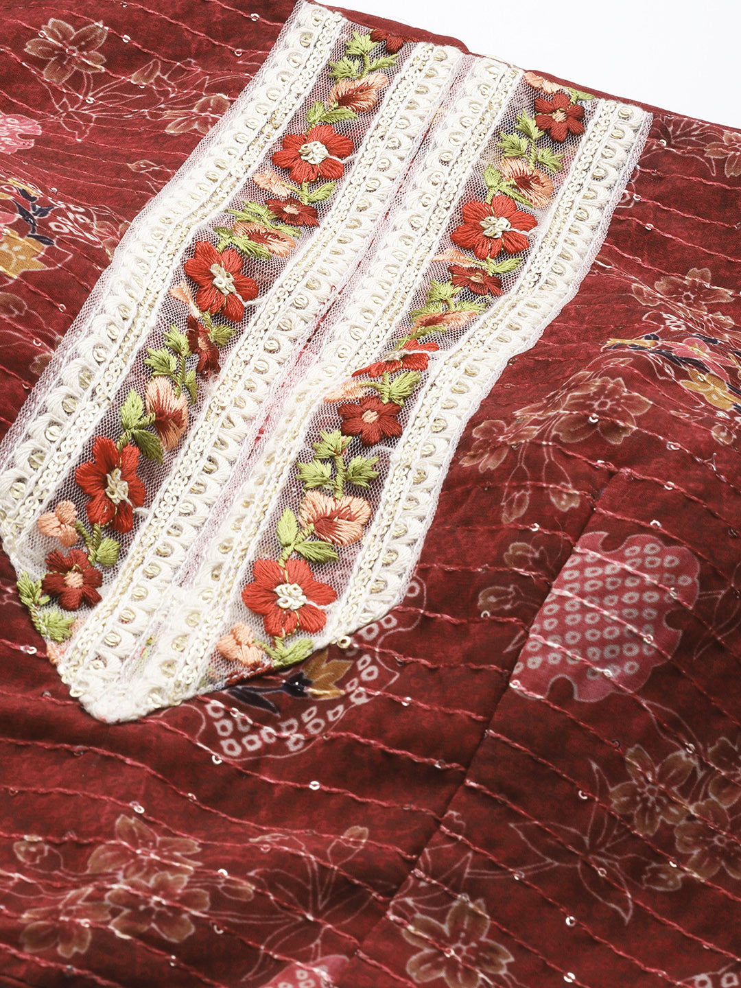 Bollywood Vogue Ready To Wear Wine Georgette Digital Printed Lehenga Set - Detail View