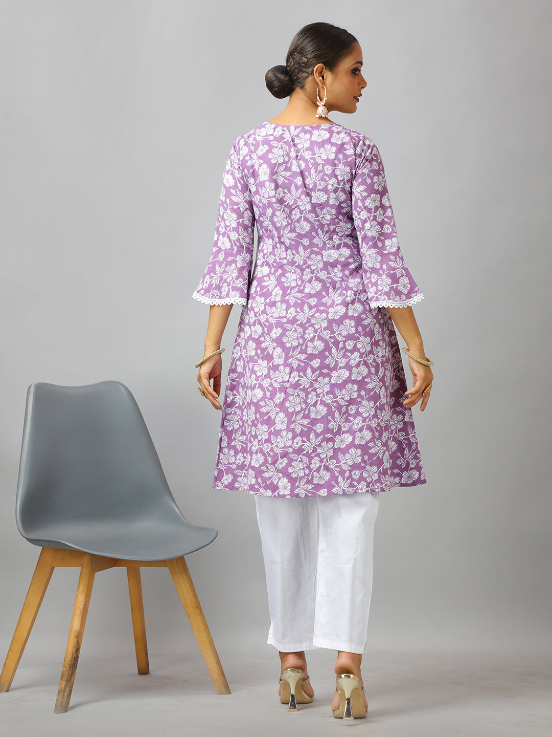 Bollywood Vogue Ready To Wear Lavender Art Silk Cotton Kurta Straight Pant Suit - Look Shot