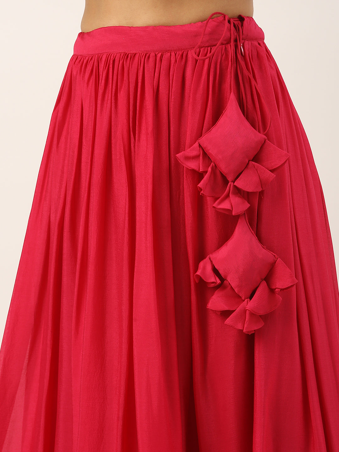 Bollywood Vogue Ready To Wear Pink Chinon Embroidered Gather Style Lehenga Set - Additional View 1