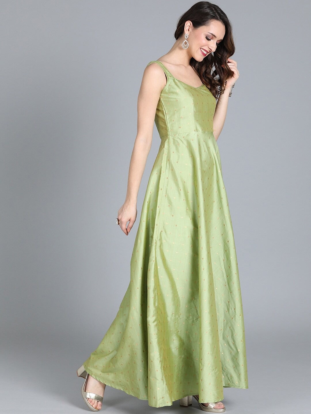 Bollywood Vogue Ready To Wear Pista Green Taffeta Gown - Detail View