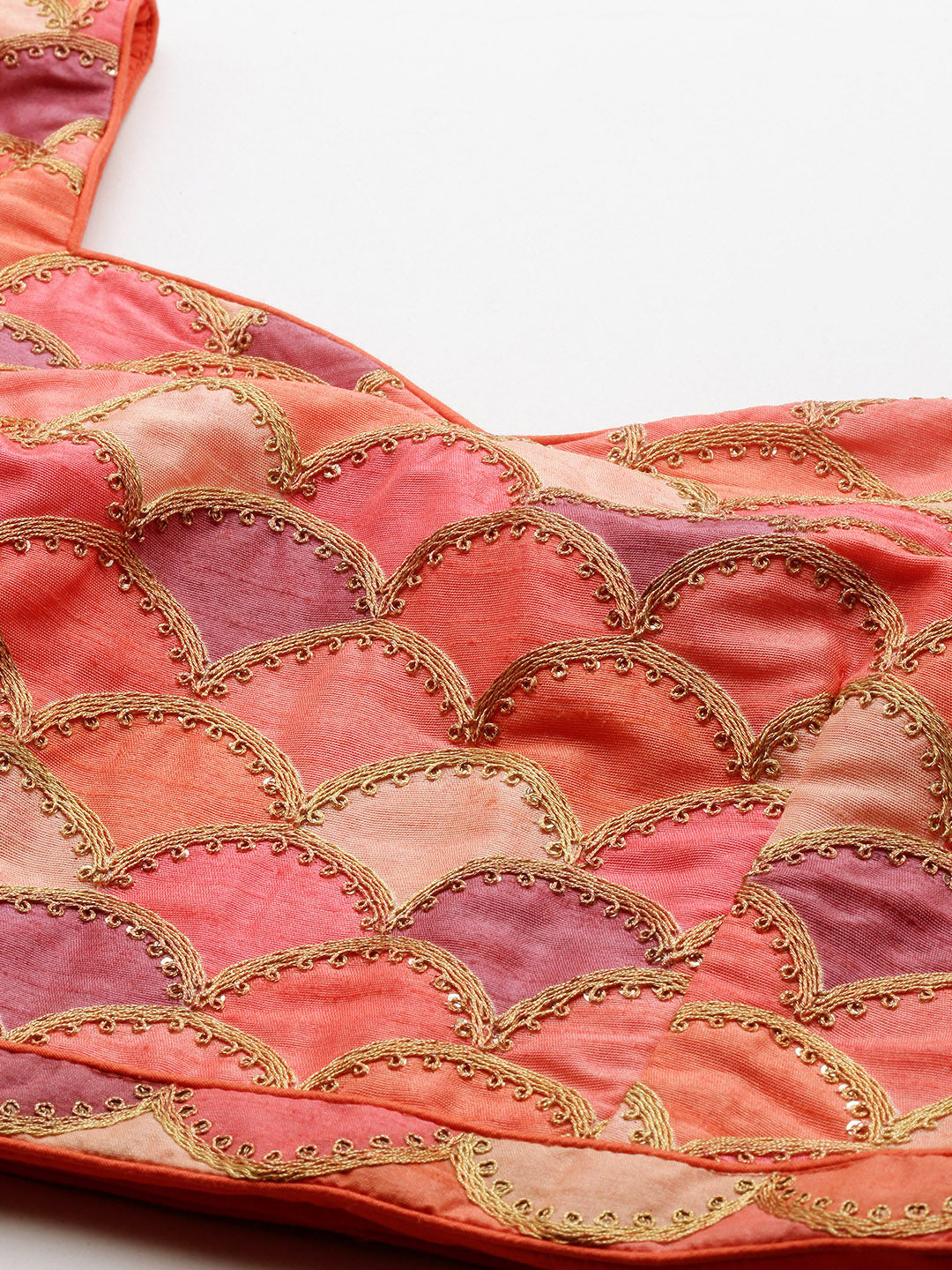 Bollywood Vogue Ready To Wear Multicolor Embroidered Silk N Orange Lehenga Set - Look Shot