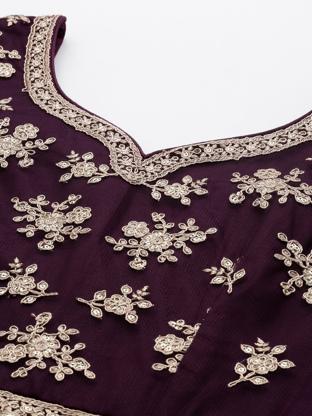 Bollywood Vogue Ready To Wear Classic Purple Net Embroidered Anarkali Suit - Additional View 2