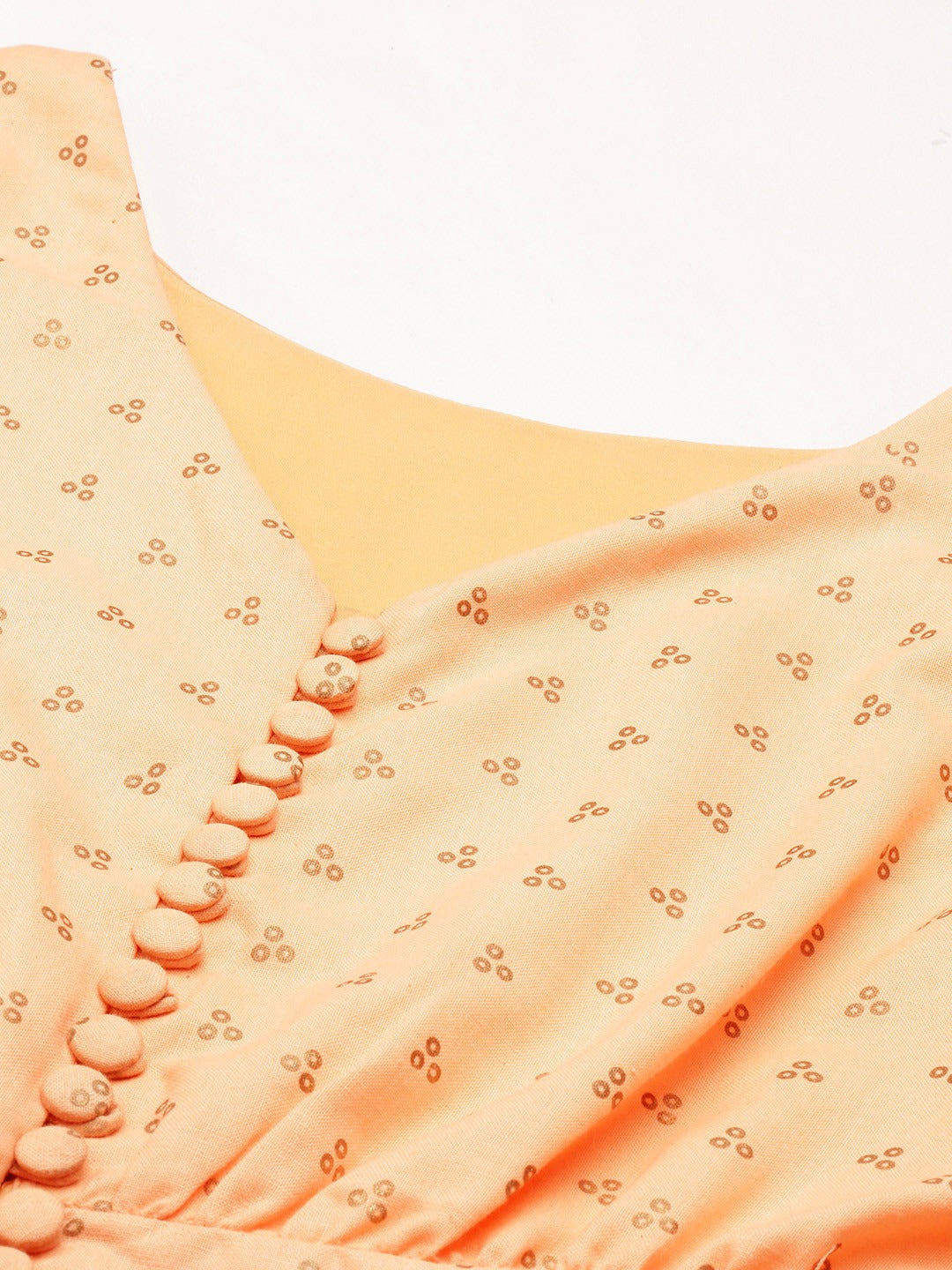 Bollywood Vogue Ready To Wear Peach Foil Printed Cotton Maxi Dress - Detail View