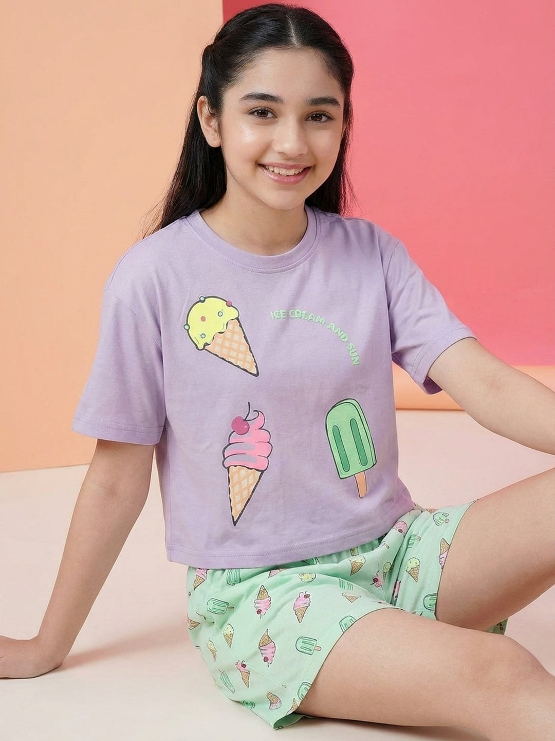 Lil Tomatoes Girls Cotton Night Suits - Lilac