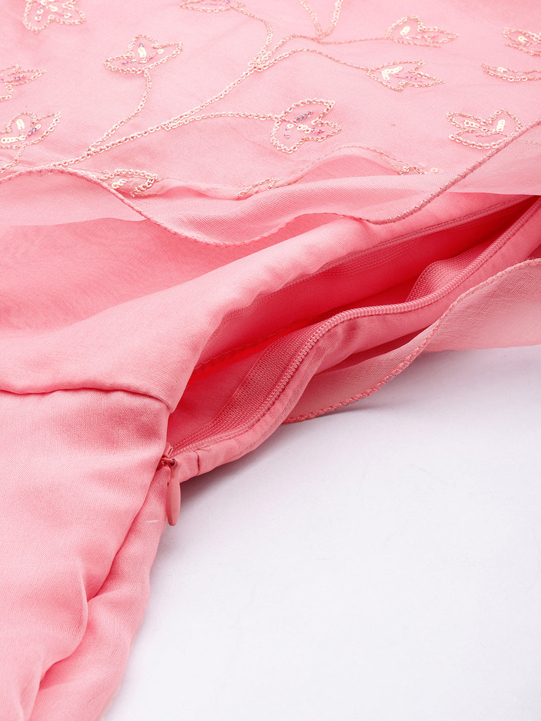Bollywood Vogue Ready To Wear Pink Embroidered Organza Gown - Detail View
