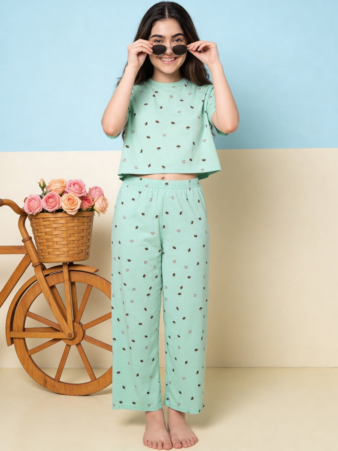 Lil Tomatoes Girls Cotton Night Suits - Light Green