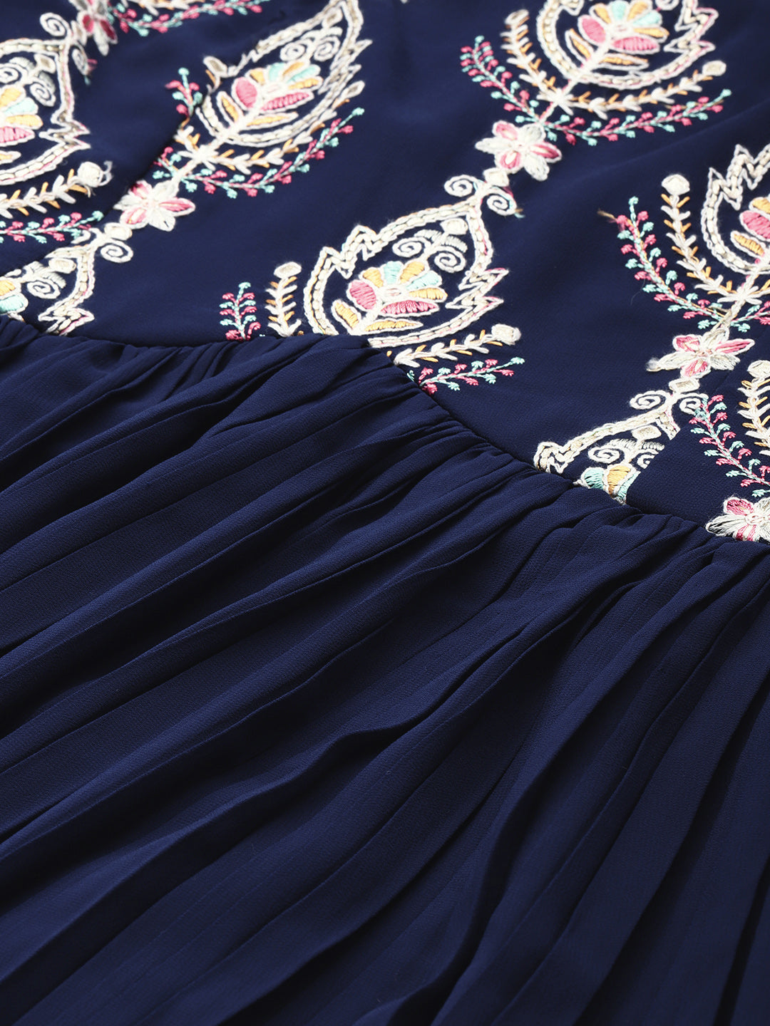 Bollywood Vogue Ready To Wear Navy Blue Embroidered Pleated Georgette Gown - Additional View 1