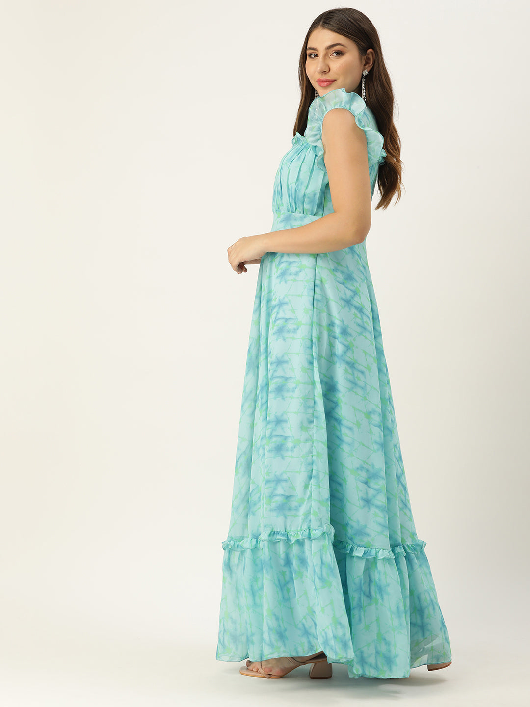 Bollywood Vogue Ready To Wear Blue Digital Printed Georgette Gown - Side View