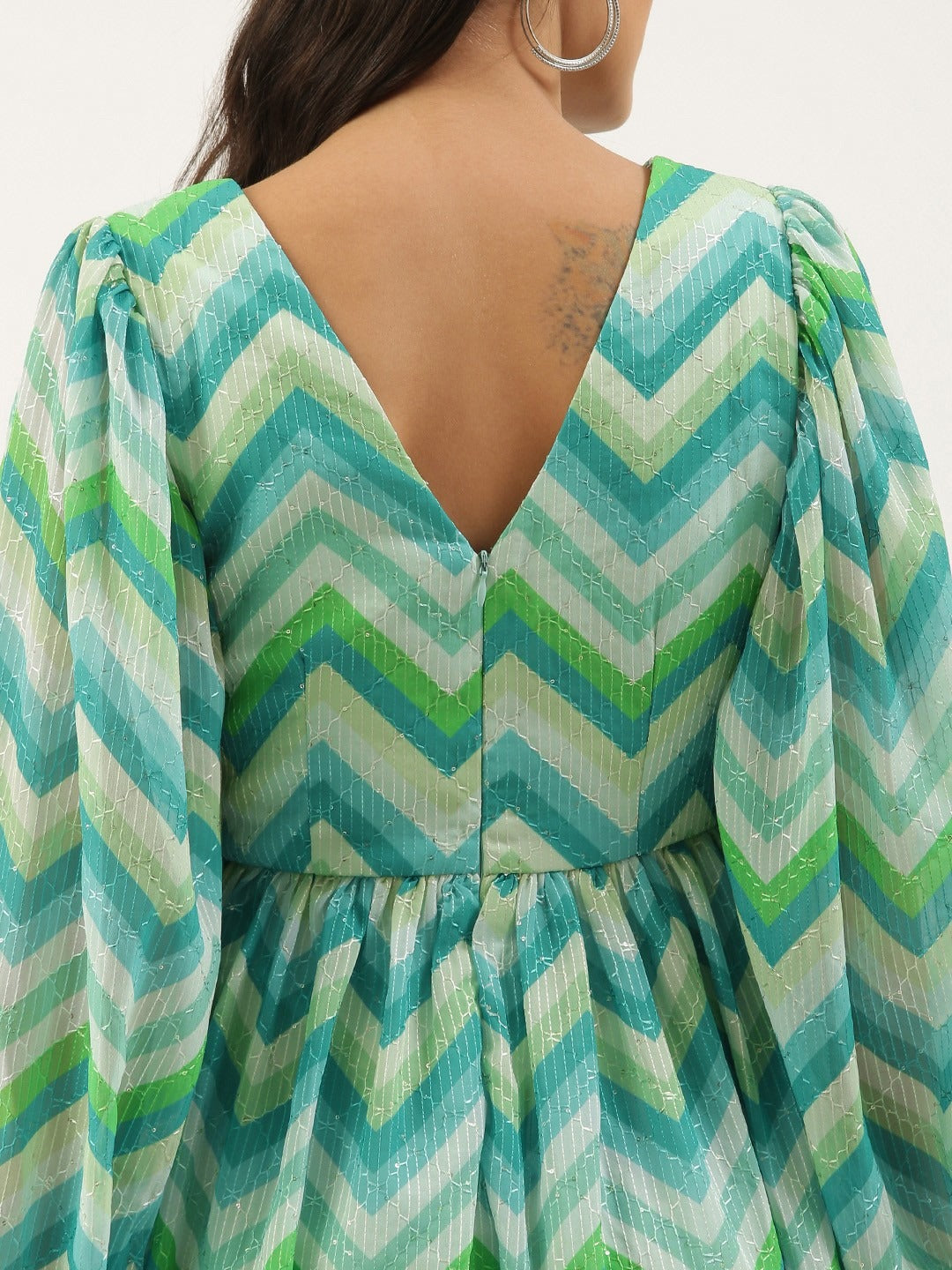 Bollywood Vogue Ready To Wear Multicolored Chinon Printed N Embroidered Maxi dress - Side View