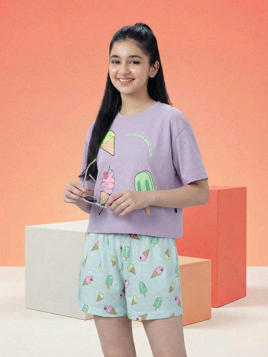 Lil Tomatoes Girls Cotton Night Suits - Lilac