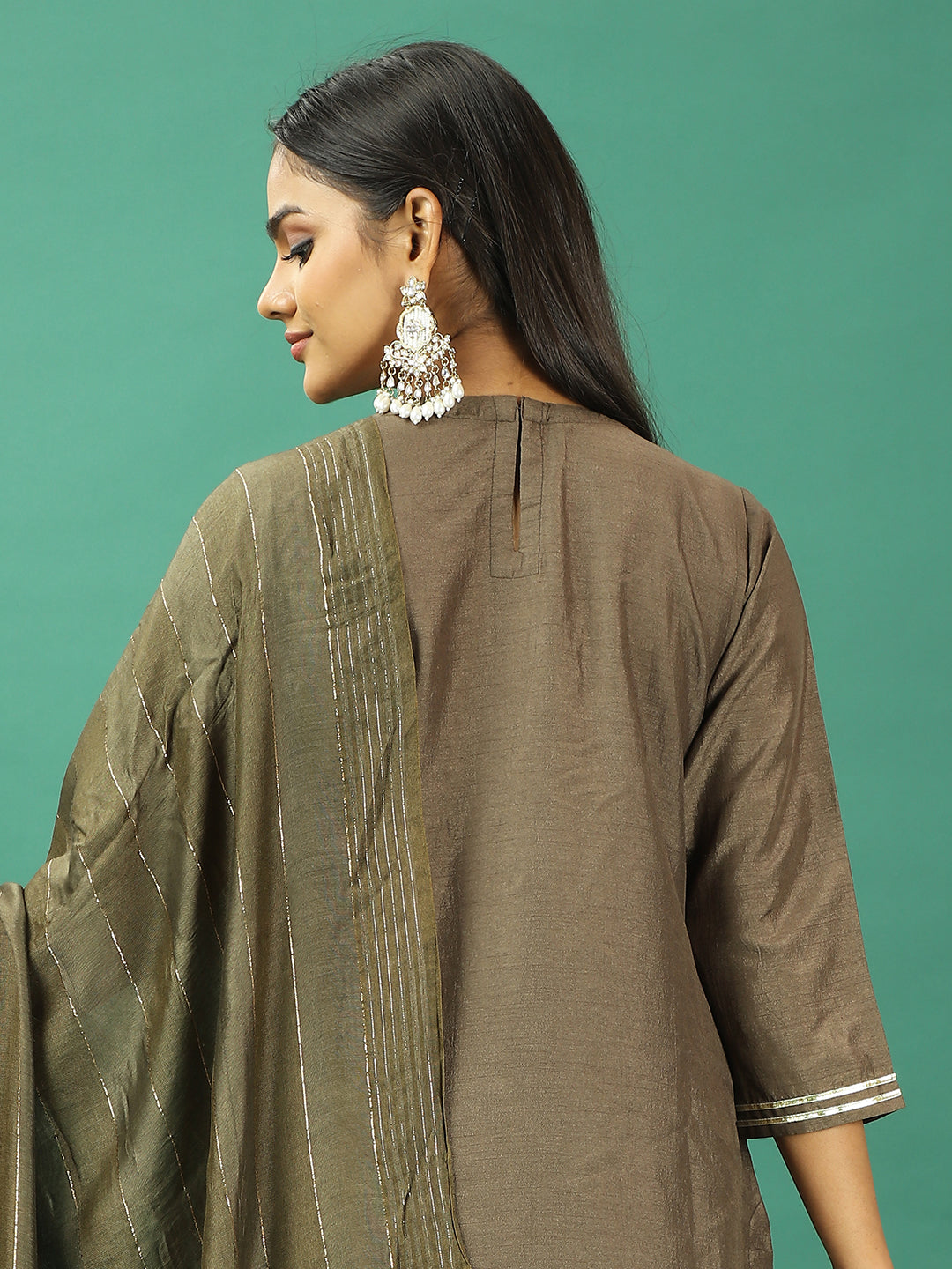 Bollywood Vogue Ready To Wear Green Art Silk Straight Pant Suit - Look Shot
