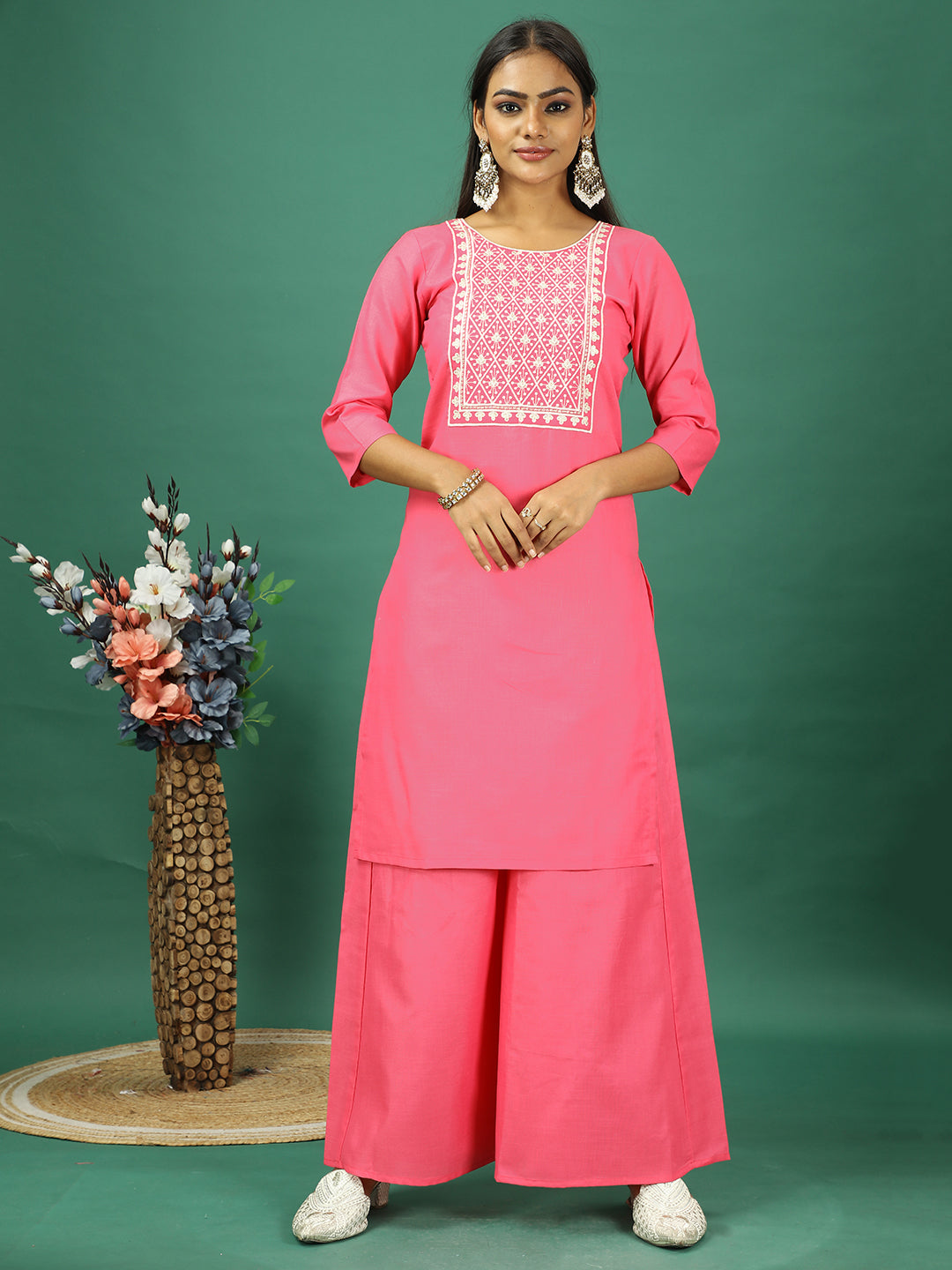 Bollywood Vogue Ready To Wear Peach Rayon Embroidered Palazzo Suit - Side View