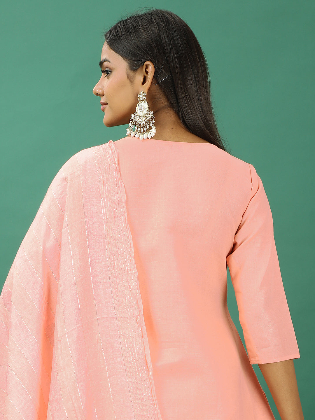 Bollywood Vogue Ready To Wear Peach Rayon Embroidered Narrow Straight Pant Suit - Look Shot
