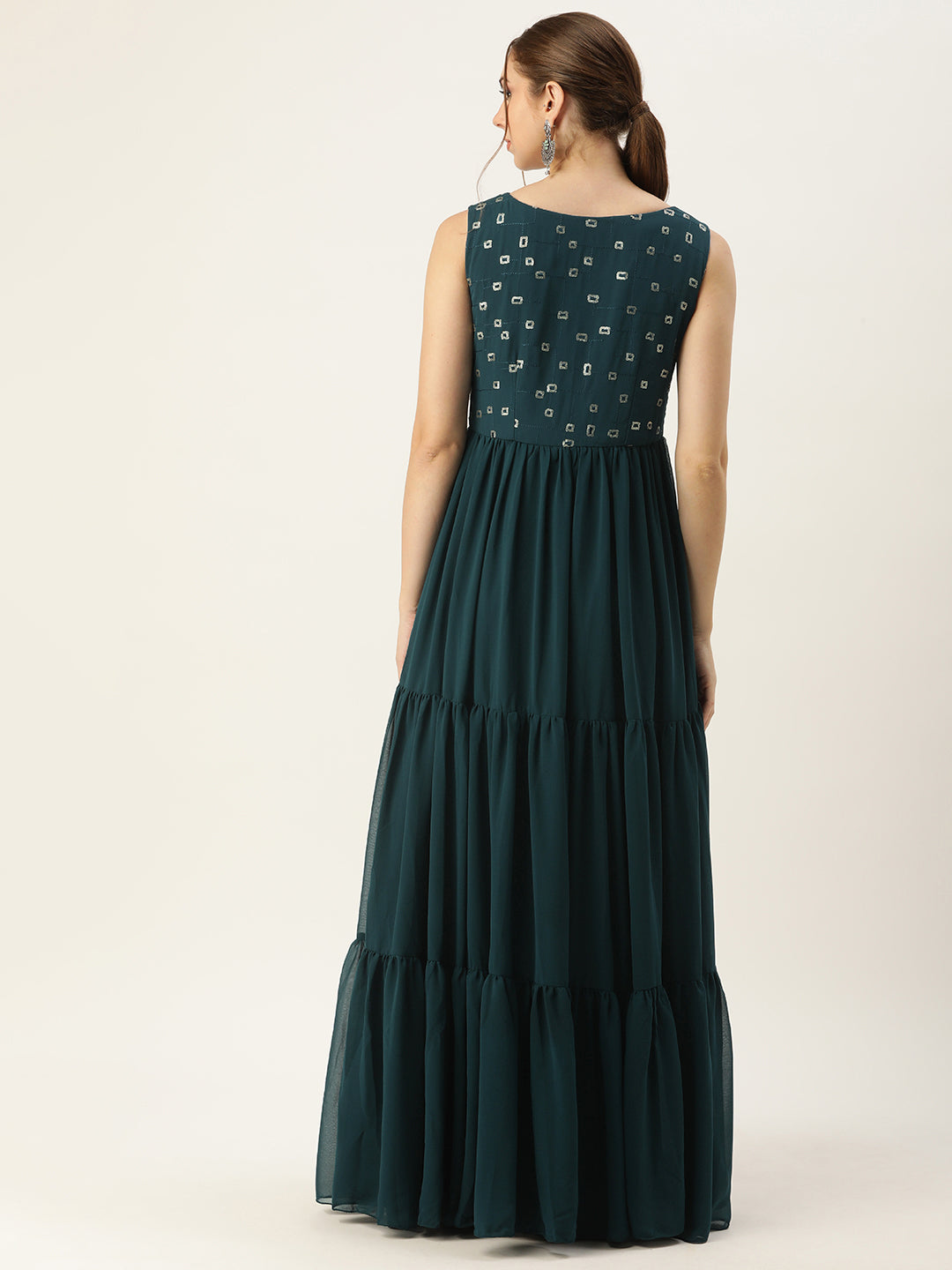 Bollywood Vogue Ready To Wear Blue Embroidered Georgette Dress - Back View