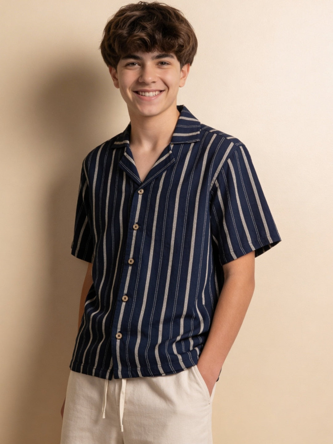 Lil Tomatoes Boys Cotton Shirt - Navy Blue