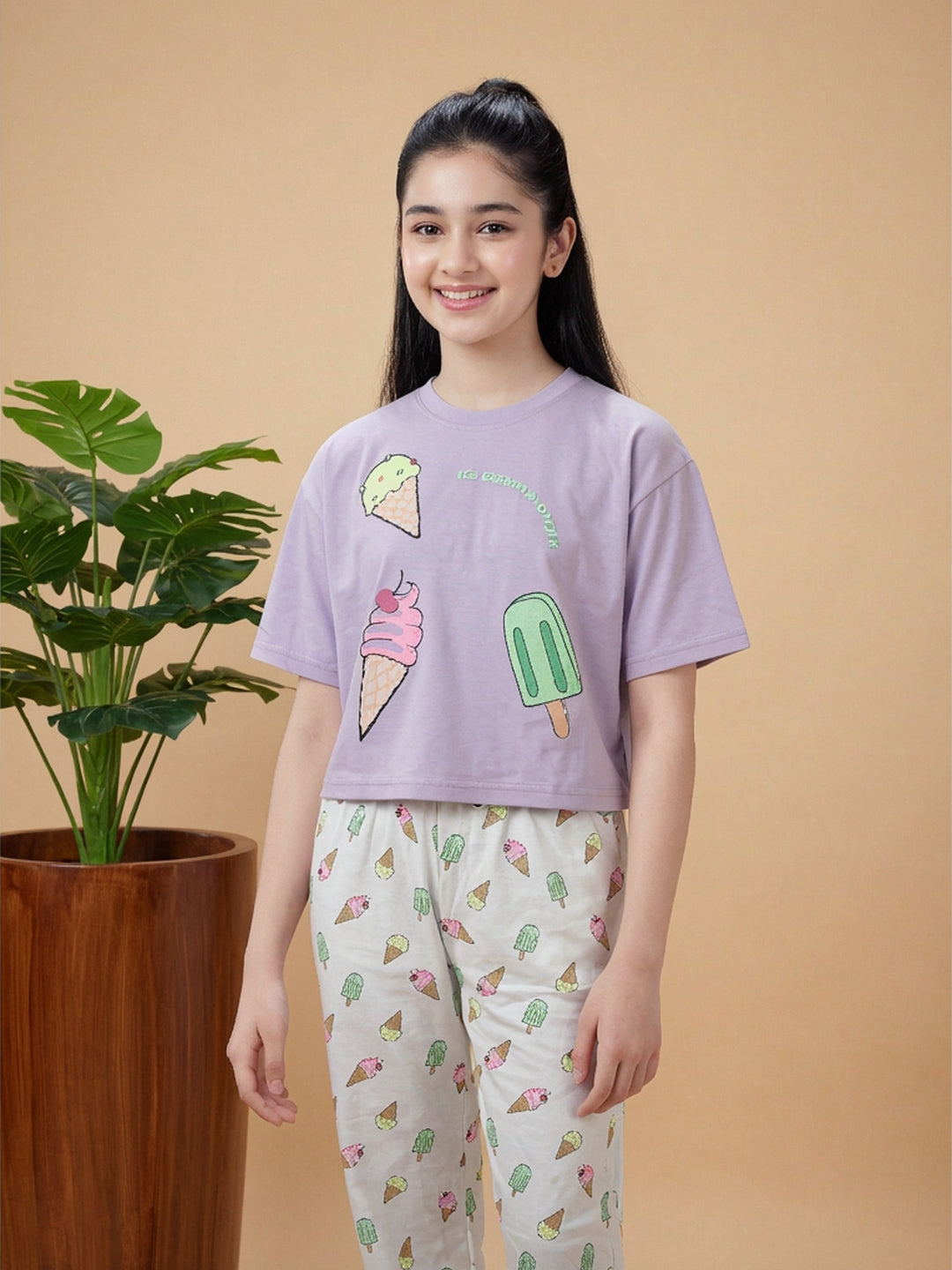 Lil Tomatoes Girls Cotton Night Suits - Lilac