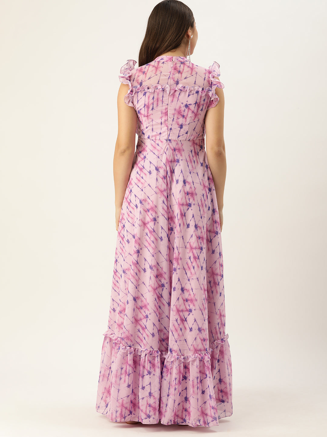 Bollywood Vogue Ready To Wear Multicolored Digital Printed Georgette Gown - Back View