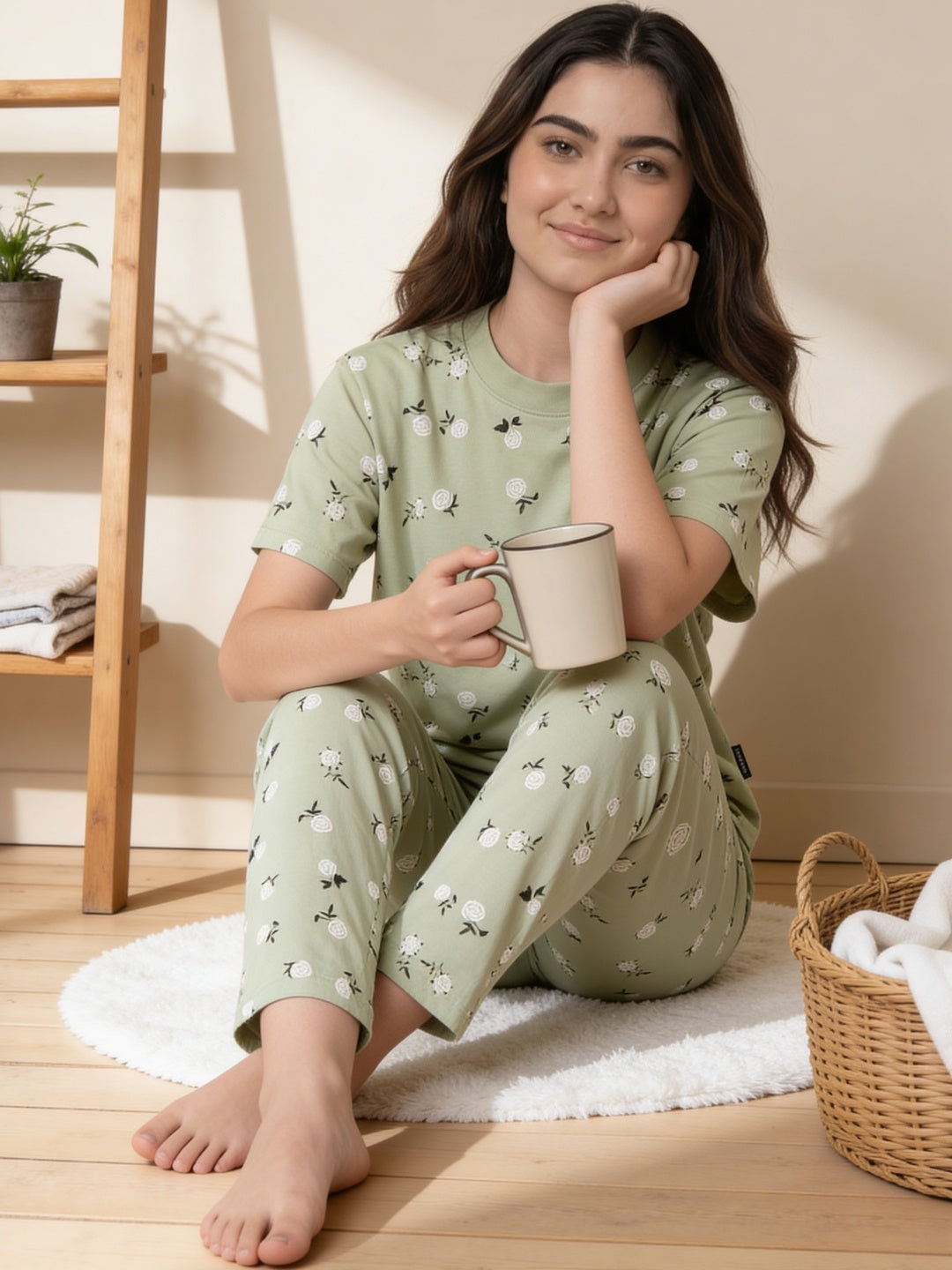 Lil Tomatoes Girls Cotton Night Suits - Oil Green