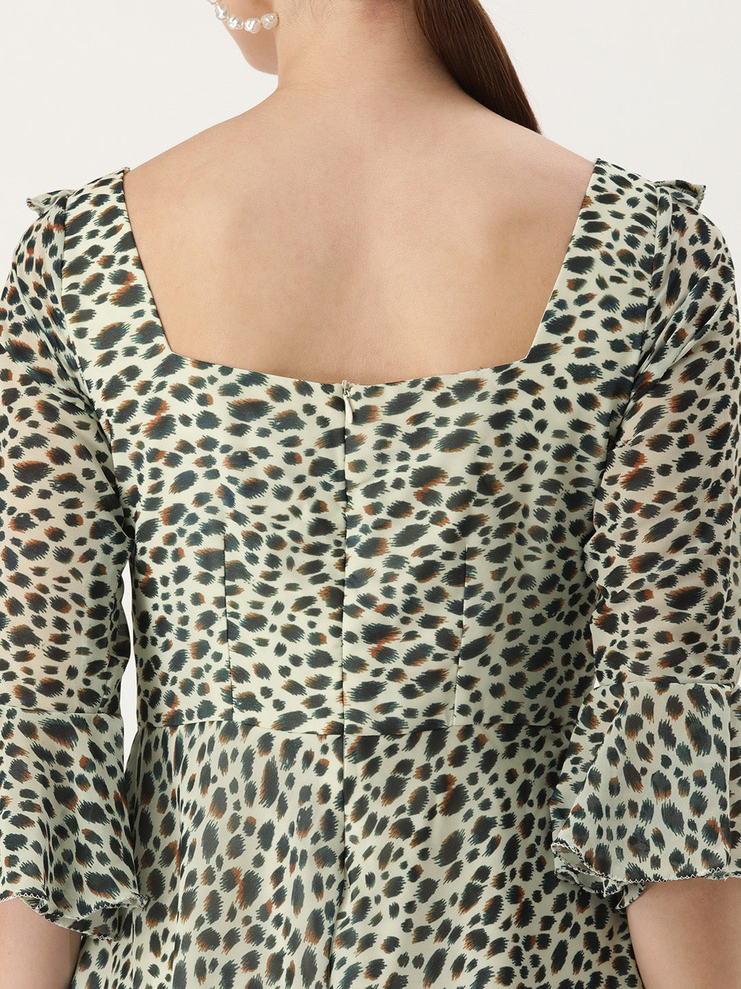 Bollywood Vogue Ready To Wear Cream Georgette Digital Printed Dress - Detail View