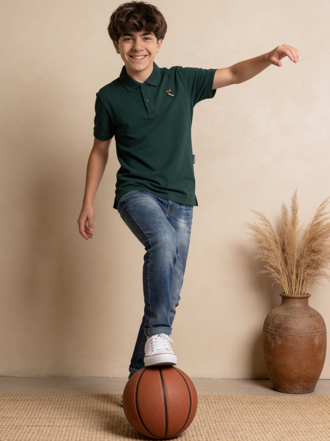 Lil Tomatoes Boys Cotton Pique Polo T-Shirt - Bottle Green