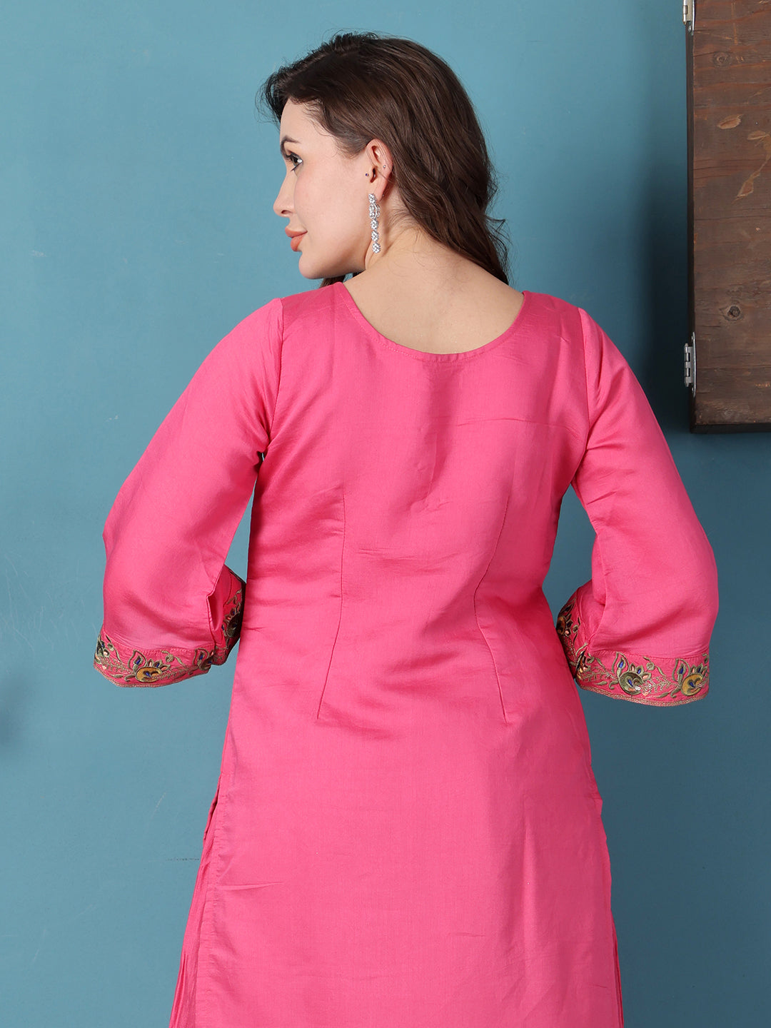 Bollywood Vogue Ready To Wear Pink Art Silk Embroidered Kurta Sets - Look Shot