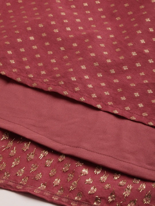 Bollywood Vogue Ready To Wear Maroon Nylon Jacquard Maxi Dress - Look Shot