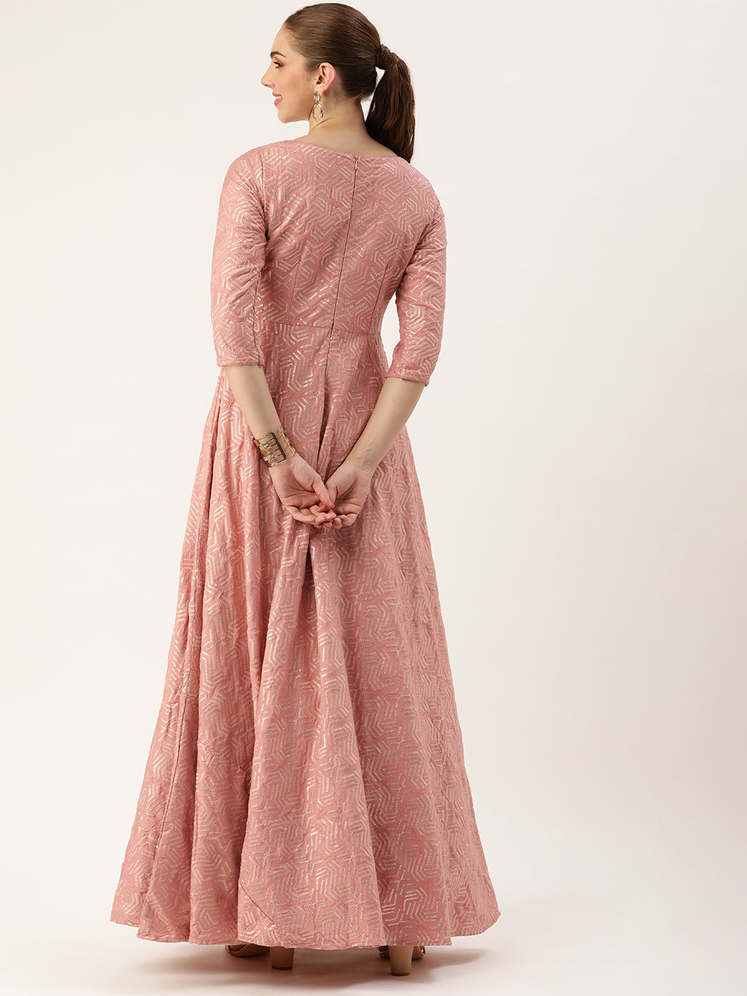 Bollywood Vogue Ready To Wear Mauve Sequins Embroidered Pleated Gown - Side View