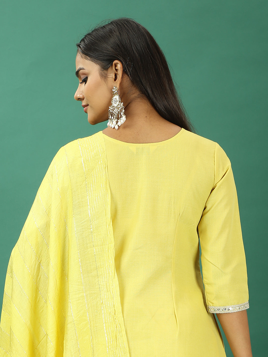 Bollywood Vogue Ready To Wear Yellow Rayon Embroidered Narrow Straight Pant Suit - Look Shot