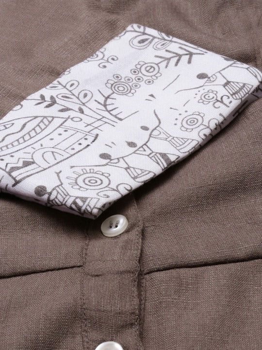 Bollywood Vogue Ready To Wear Brown N White Rayon Shirt Dress - Detail View