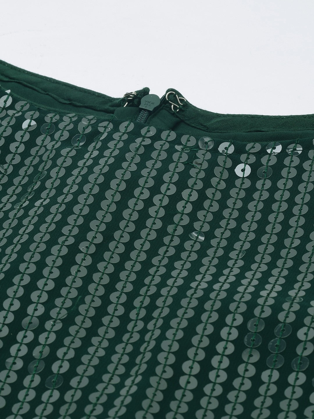 Bollywood Vogue Ready To Wear Green Georgette Embroidered Layered Gharara Suit - Detail View