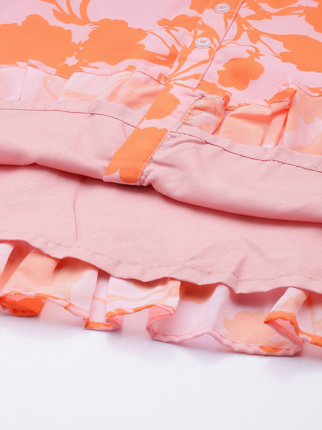 Bollywood Vogue Ready To Wear Pink N Orange Printed Georgette Dress - Detail View