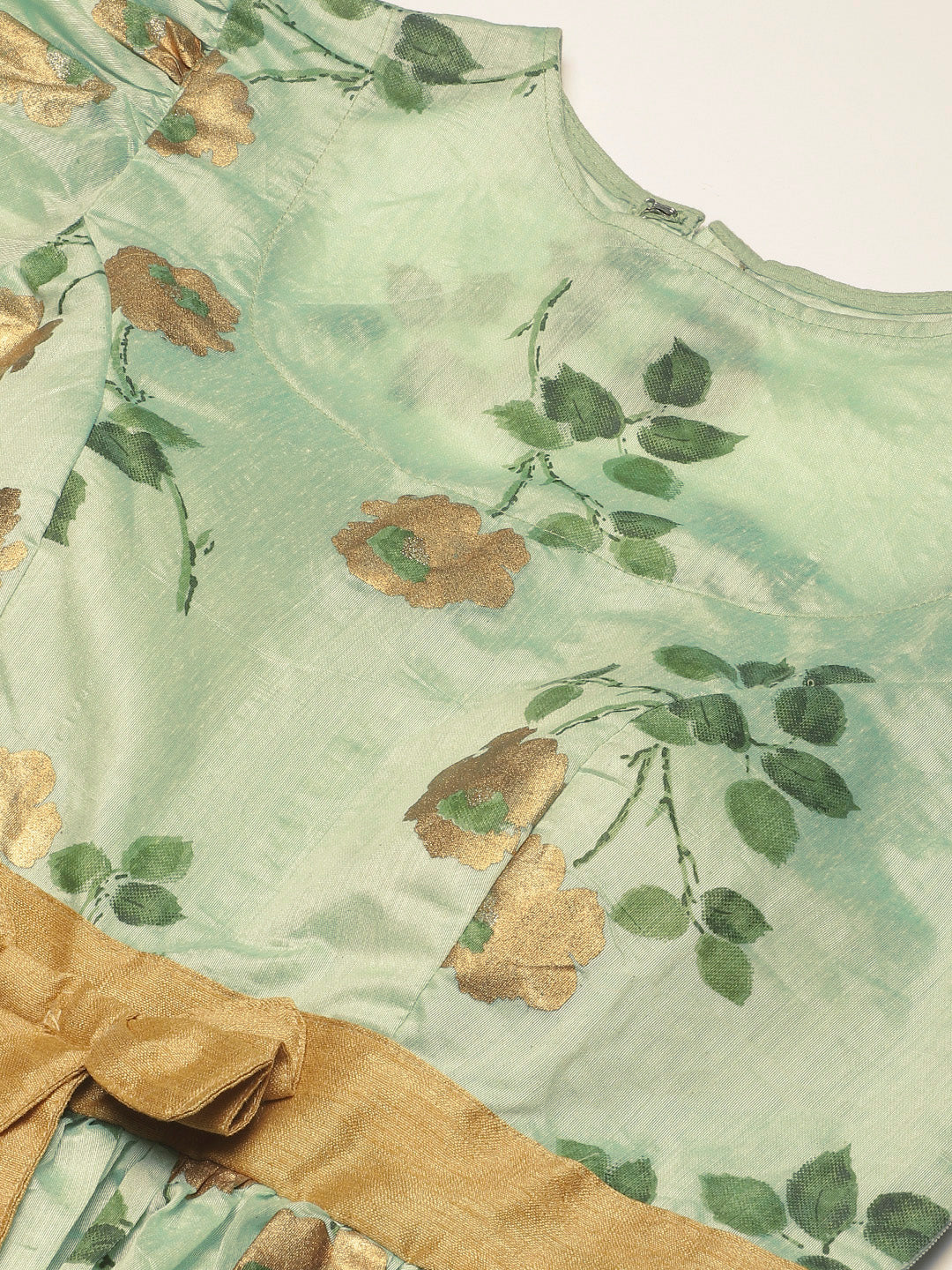 Bollywood Vogue Ready To Wear Green Chanderi Silk Puff Sleeve Dress - Additional View 1