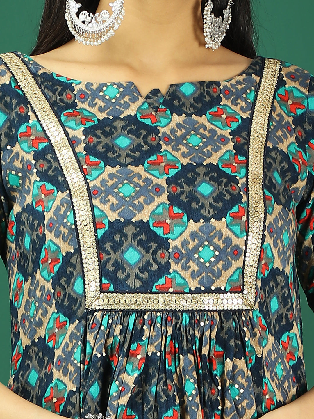 Bollywood Vogue Ready To Wear Blue Printed Viscose Kurta Straight Pant Set - Additional View 1