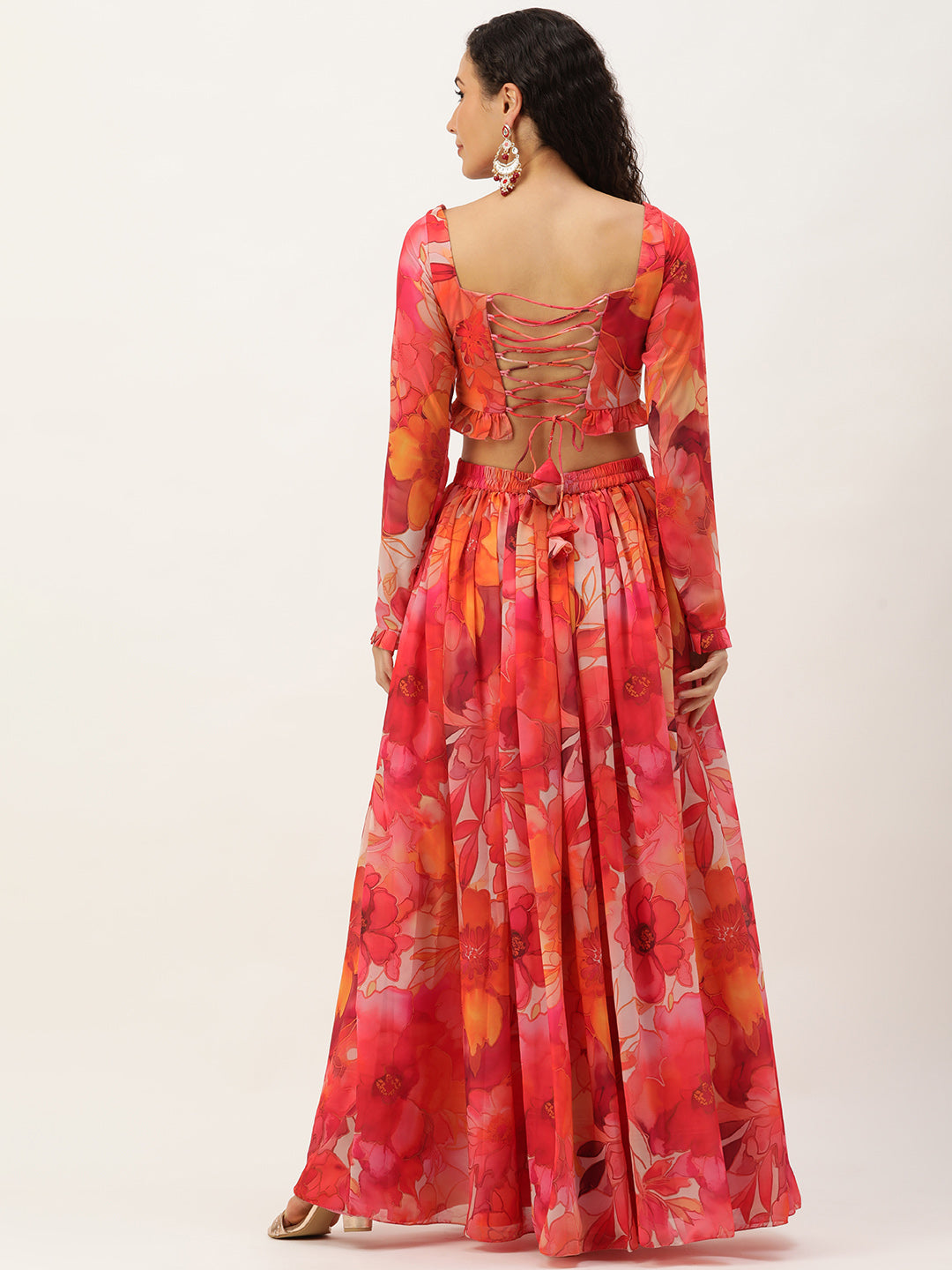 Bollywood Vogue Ready To Wear Multicolor Digital Printed Georgette Co Ords Set - Back View