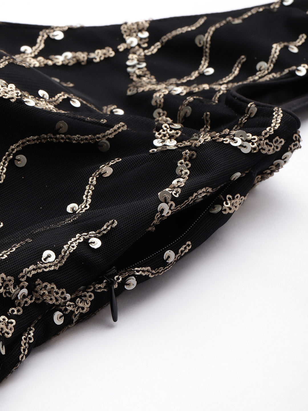 Bollywood Vogue Ready To Wear Black Net Embroidered V Neck Gown - Side View