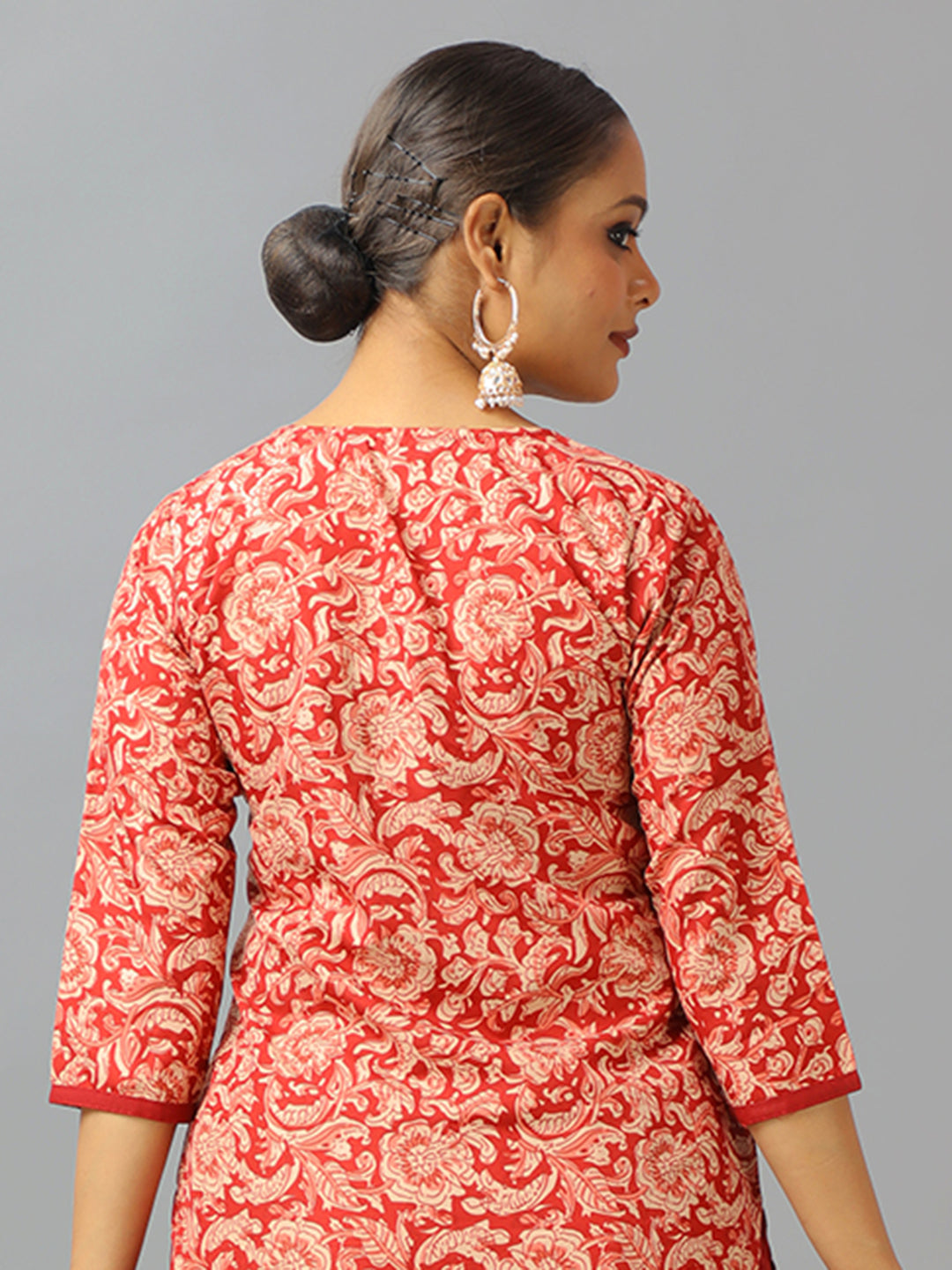 Bollywood Vogue Ready To Wear Maroon Semi Cotton Printed Wide Leg Pant Suit - Additional View 2