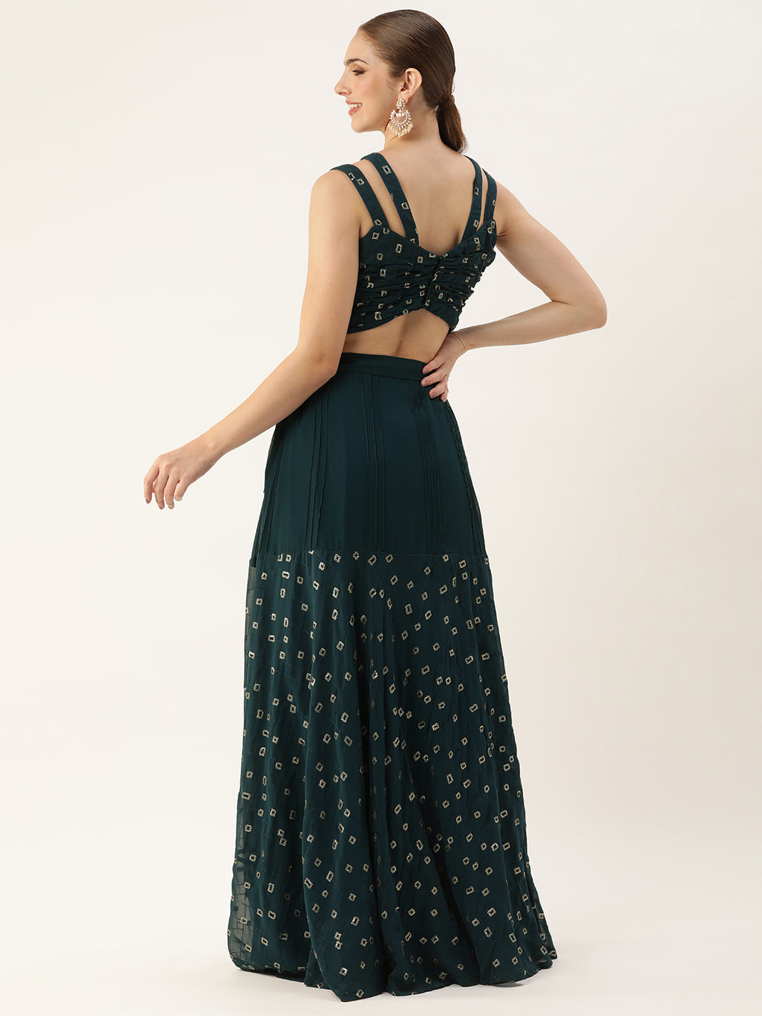 Bollywood Vogue Ready To Wear Teal Blue Georgette Embroidered Co ord Set - Detail View