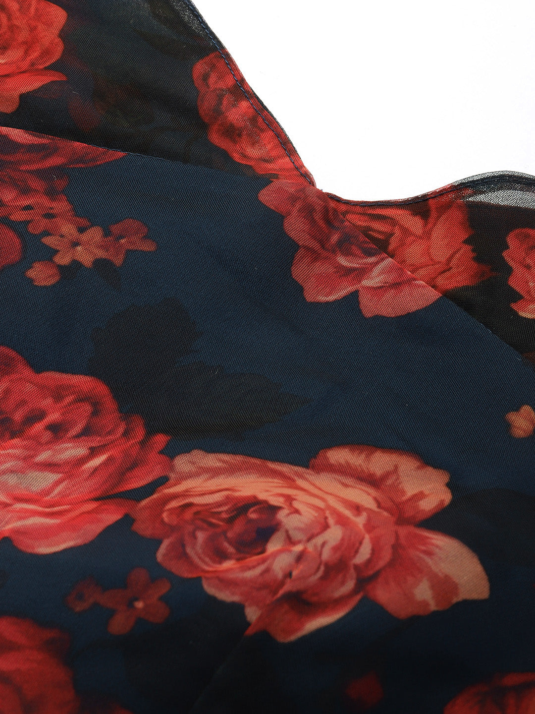 Bollywood Vogue Ready To Wear Blue Digital Printed Organza Gown - Detail View