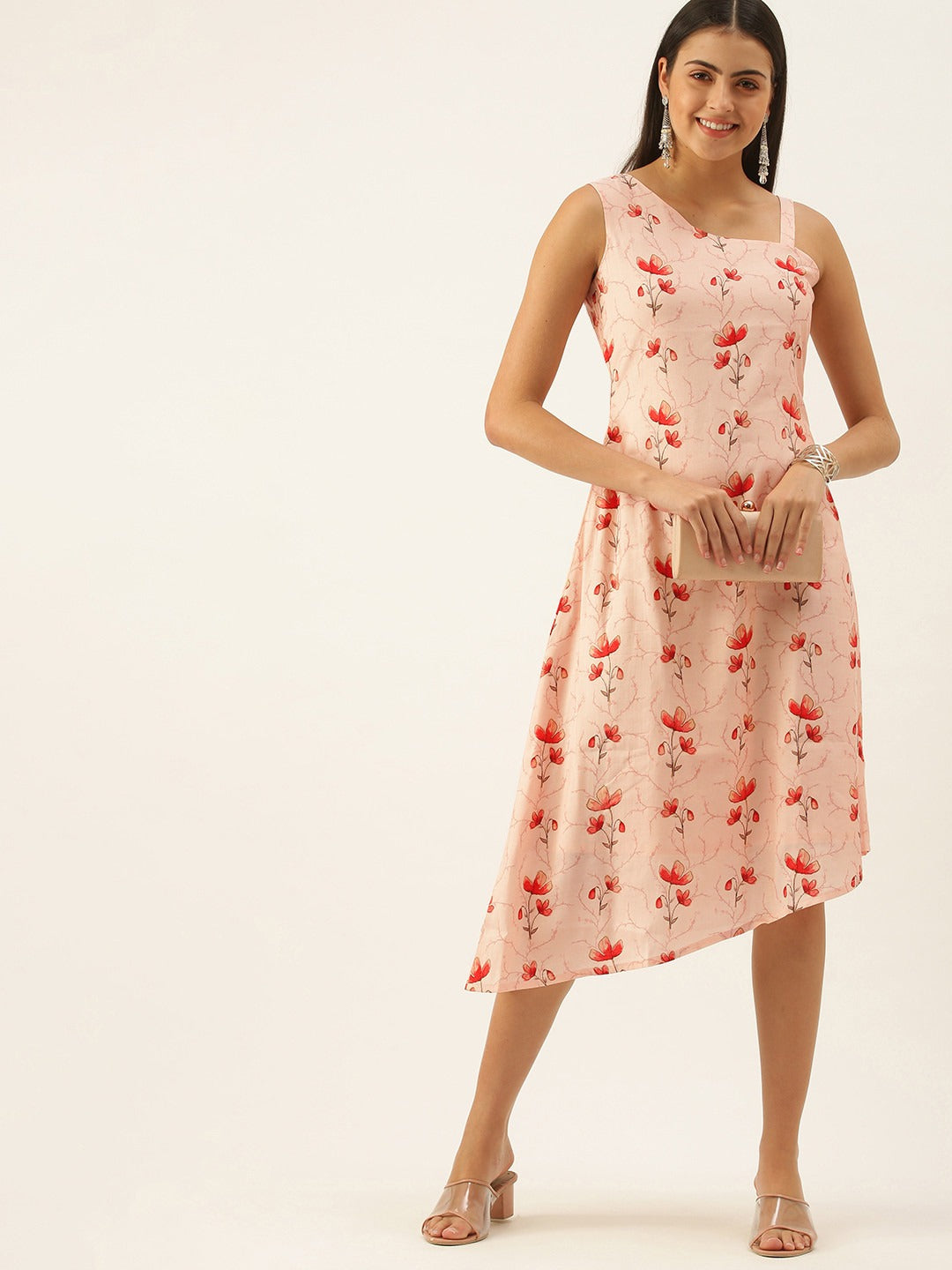 Bollywood Vogue Ready To Wear Off White Asymmetric Hem One Shoulder Dress - Front View