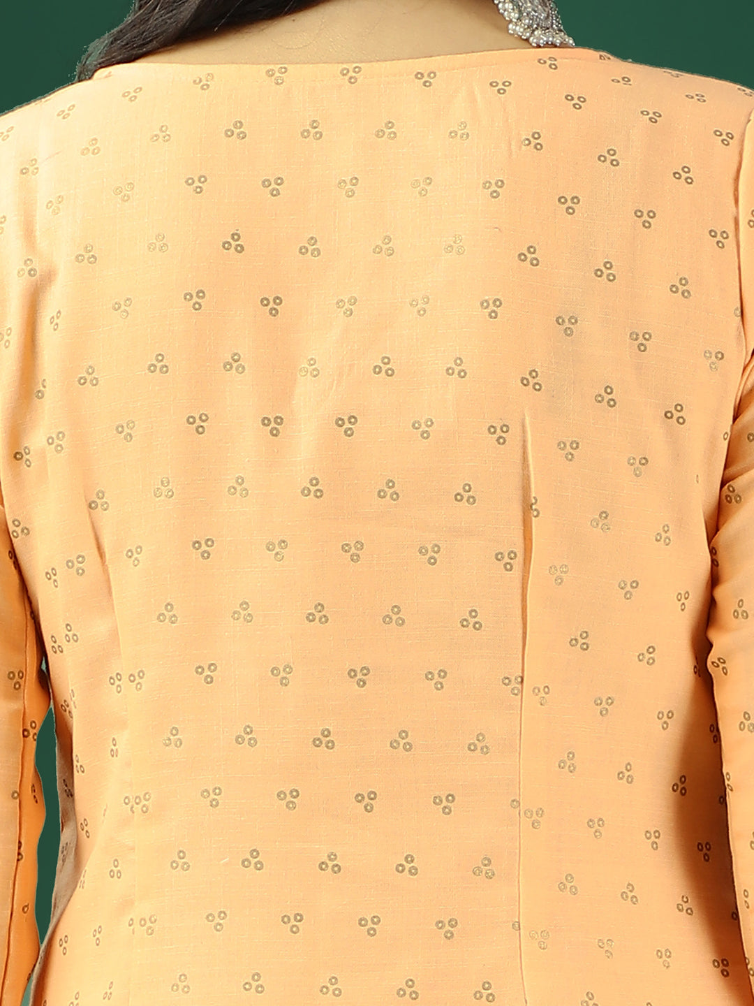 Bollywood Vogue Ready To Wear Peach Foil Printed Box Pleat Style Kurta Set - Look Shot