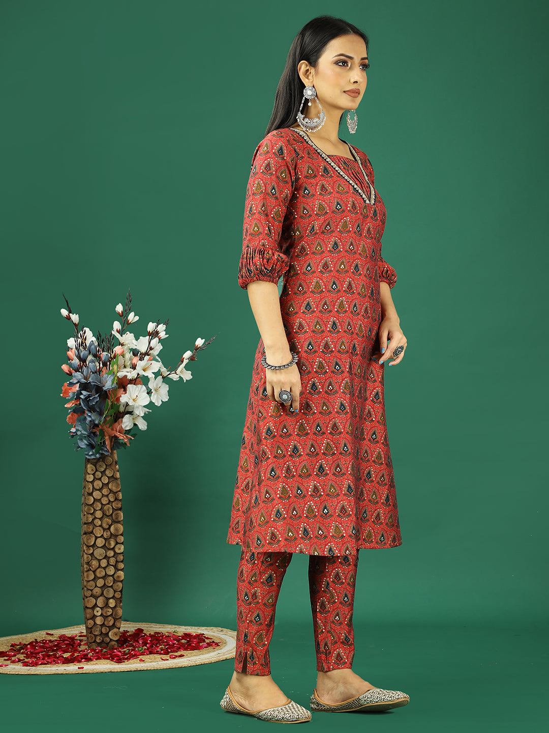 Bollywood Vogue Ready To Wear Pink Chanderi Modal Silk Kurta Set - Side View