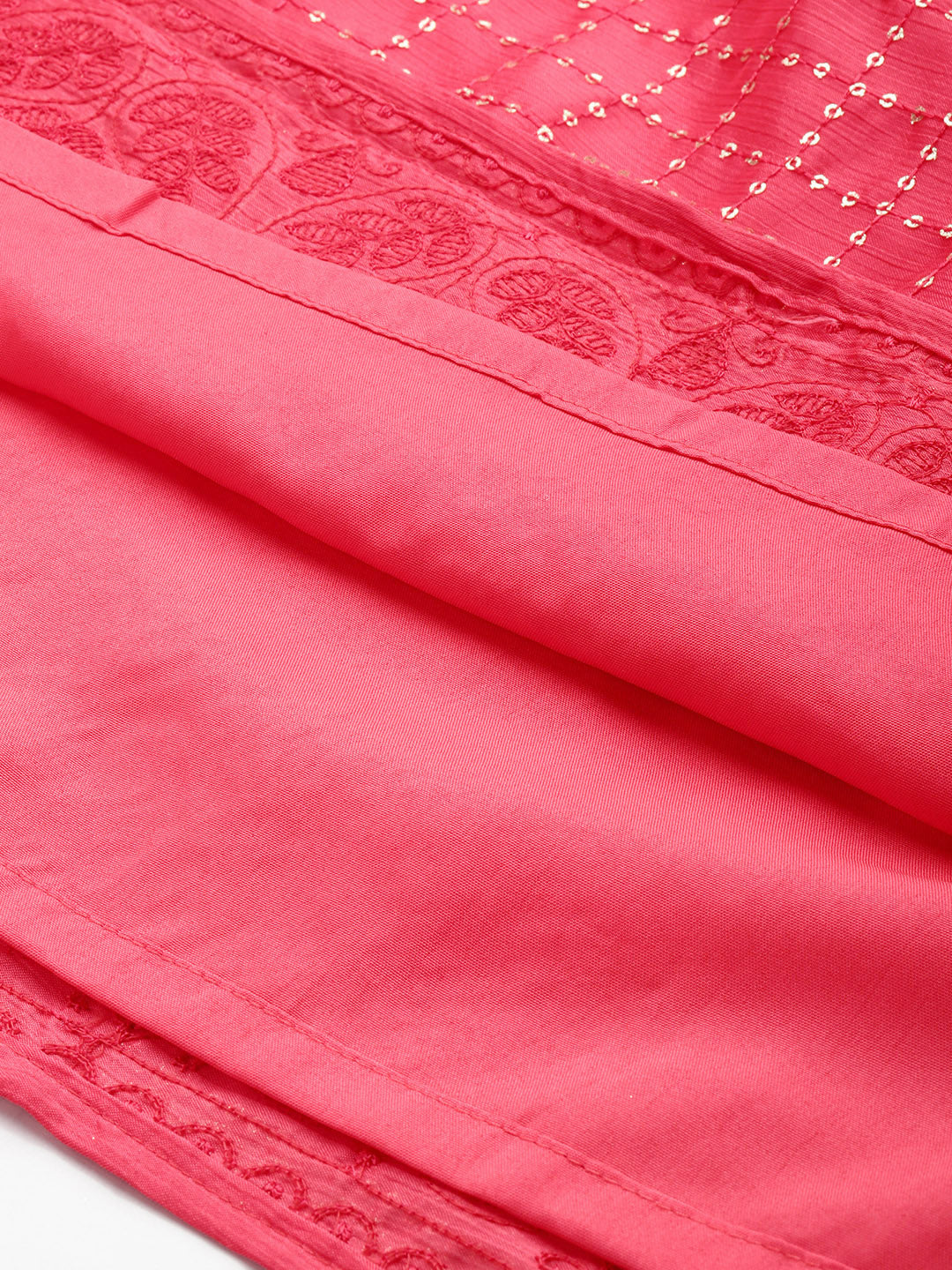 Bollywood Vogue Ready To Wear Coral Chinon Embroidered Sequins Lehenga Set - Look Shot