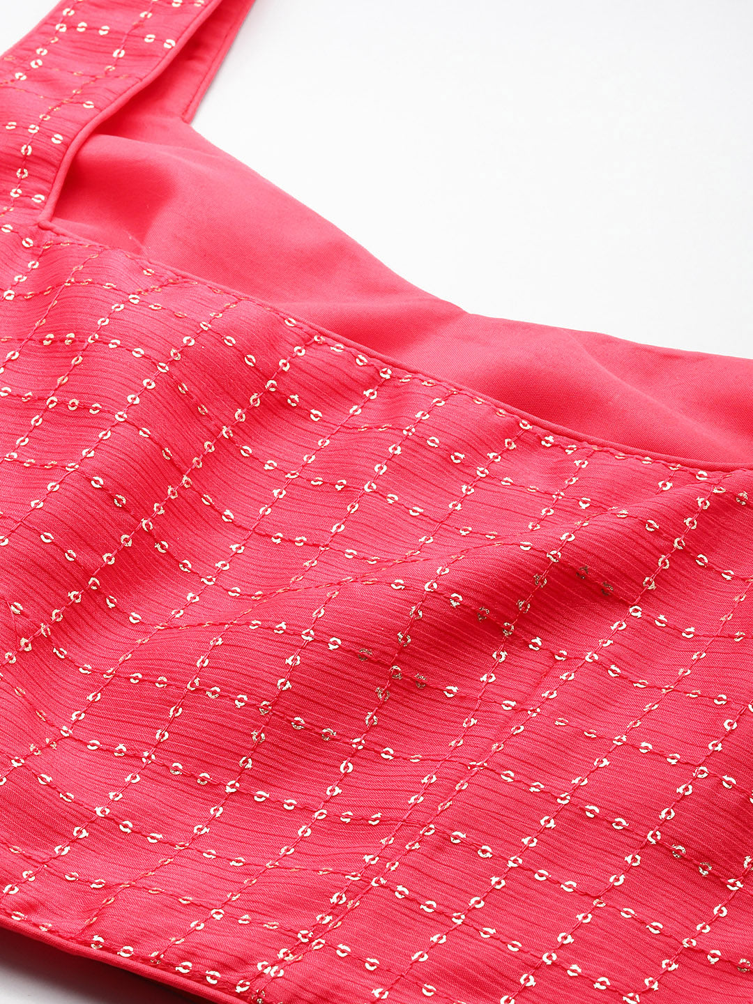Bollywood Vogue Ready To Wear Coral Chinon Embroidered Sequins Lehenga Set - Additional View 1