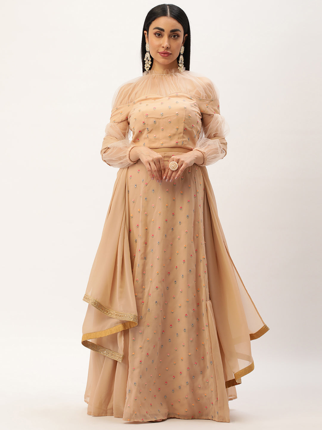 Bollywood Vogue Ready To Wear Peach Georgette Embroidered Lehenga Set - Additional View 2