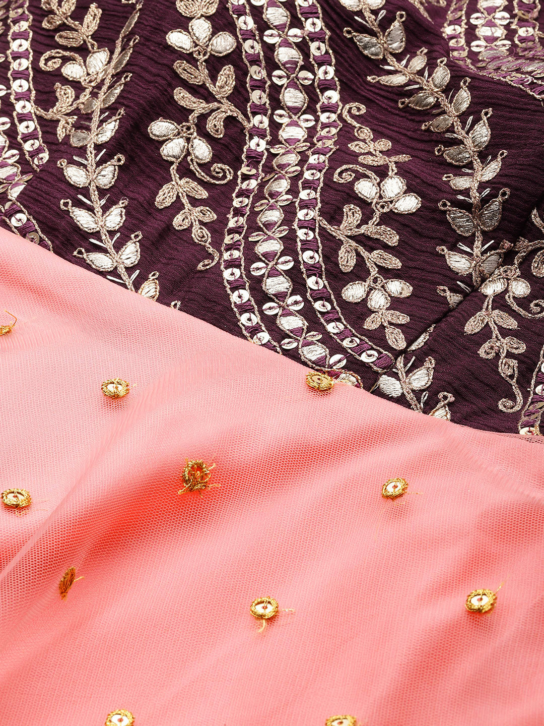 Bollywood Vogue Ready To Wear Pink N Wine Chinon Embroidered Gown - Additional View 1