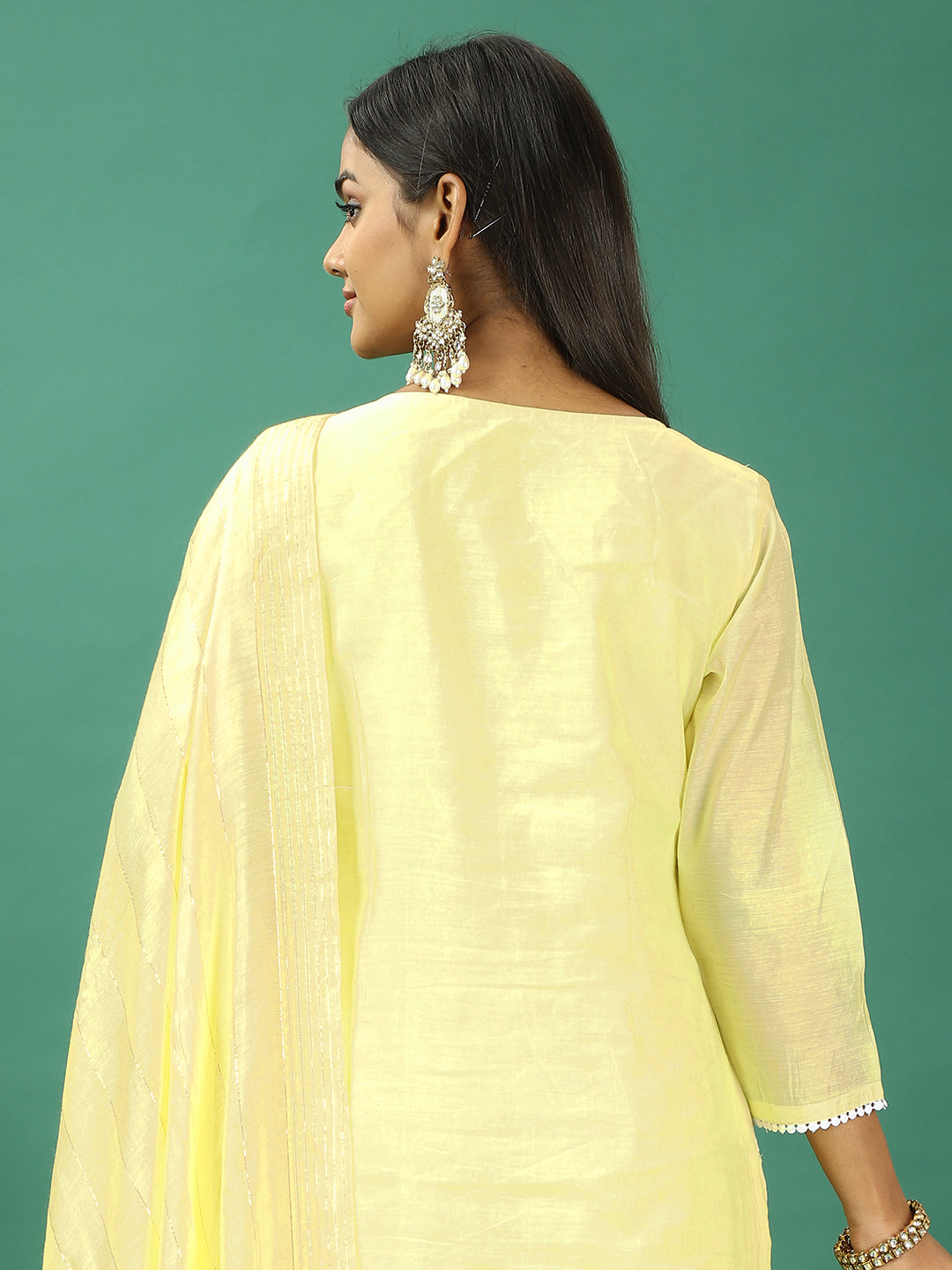 Bollywood Vogue Ready To Wear Yellow Art Silk Straight Pant Suit - Look Shot