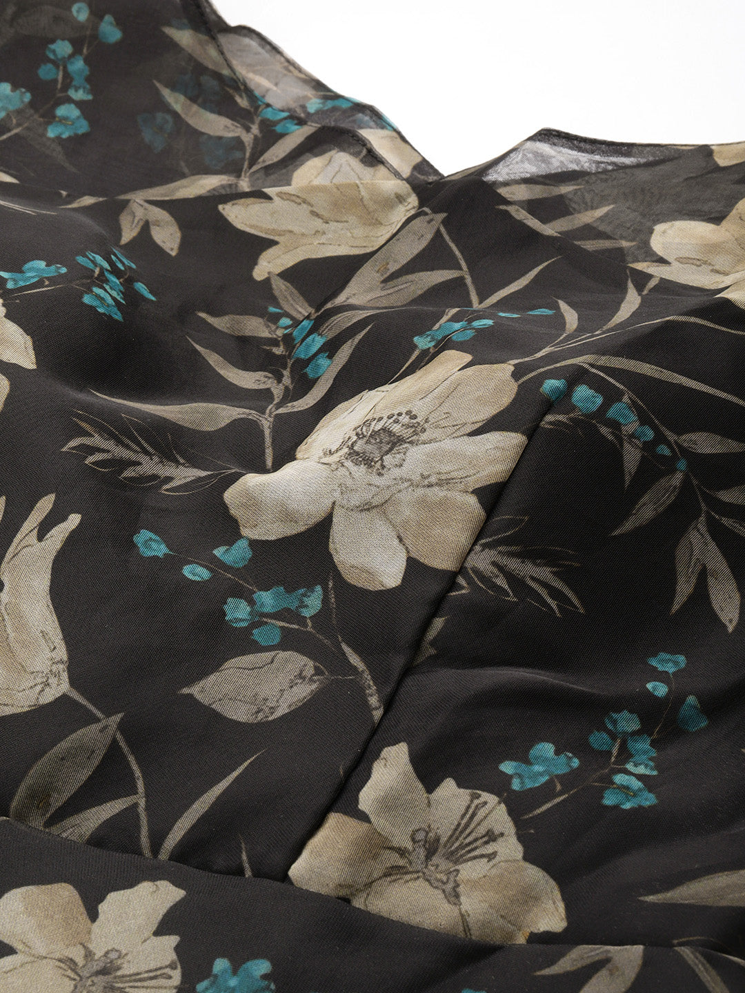 Bollywood Vogue Ready To Wear Black Digital Printed Organza Gown - Detail View