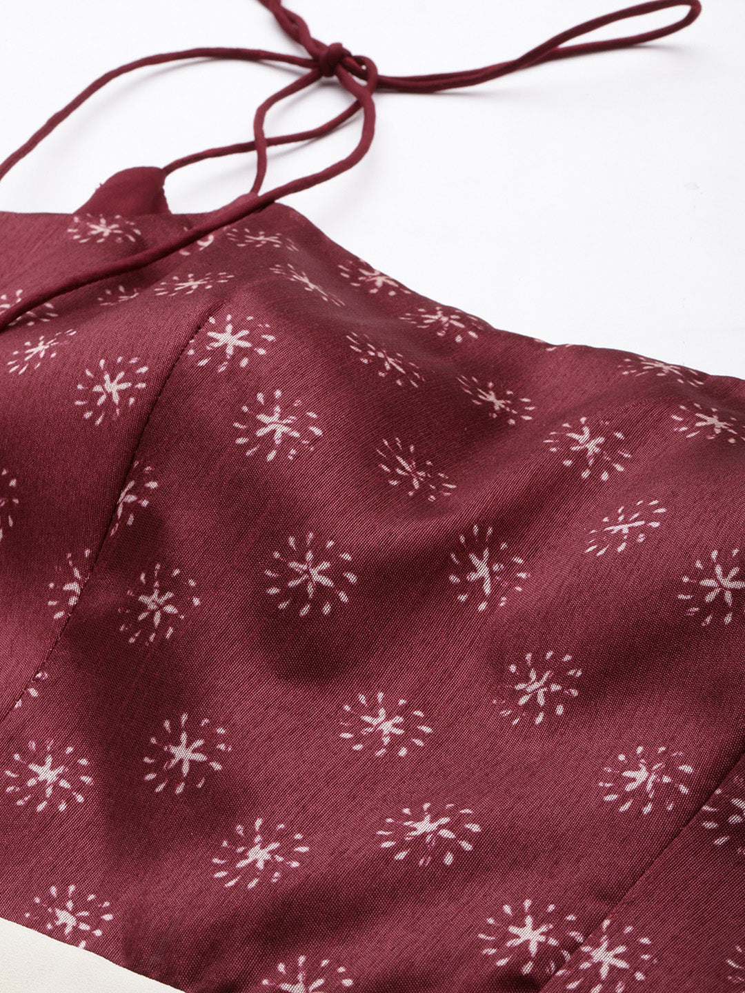 Bollywood Vogue Ready To Wear Maroon Art Silk Printed N Off White Layered Dress - Additional View 2