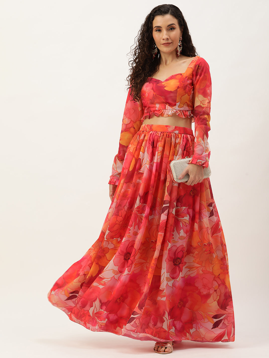 Bollywood Vogue Ready To Wear Multicolor Digital Printed Georgette Co Ords Set - Front View